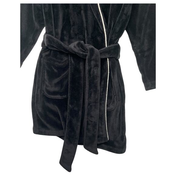 Victorias Secret Robe Womens Medium Large Black Hoodie Logo Embroidered Belted - Picture 5 of 13